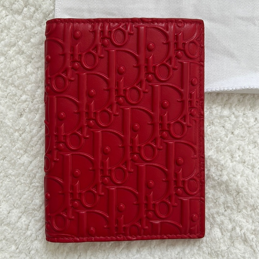 Dior Red Leather Logo Passport Holder